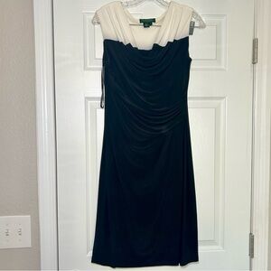Lauren Ralph Lauren Black and Cream Midi Dress women’s 4 career polished office‎